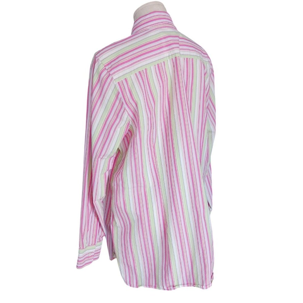 Lands End Seersucker Pastel Stripe Button Up Collared Shirt Womens 1X 16W-18W - Picture 4 of 11